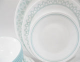 *NEW 16-pc Corelle DELANO DINNERWARE SET Lunch Plates Bowls *Aqua Sea Mist Green