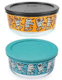 Pyrex 4 Cup Storage Halloween MUMMY PARADE Creepy Bats *Choose: ORANGE or BLUE