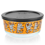 Pyrex 4 Cup Storage Halloween MUMMY PARADE Creepy Bats *Choose: ORANGE or BLUE