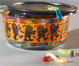 Pyrex 4 Cup Storage Halloween MUMMY PARADE Creepy Bats *Choose: ORANGE or BLUE