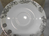 1 CORELLE Lifestyles ANTIQUE LINEN 6.25" CUP SAUCER Fruit Floral Dark Grey Gray