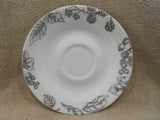 1 CORELLE Lifestyles ANTIQUE LINEN 6.25" CUP SAUCER Fruit Floral Dark Grey Gray