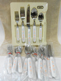 NEW 20-pc Corelle APRICOT GROVE Stainless FLATWARE Set *Orange & Blue Florals