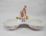❤️ 2003 AVON SNOWLADY 10" TRIO CANDY NUT DISH Winter Holiday Ceramic Snow Women