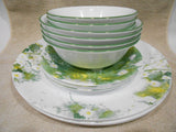 🌼16-pc Corelle BEVERLY DINNERWARE SET 🌼Daisy Green Yellow PLATES Dessert BOWLS