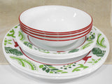 NEW 12-pc Corelle BIRDS and BOUGHS Dinnerware Set *CHRISTMAS Peace Joy Red Green