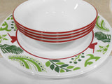 NEW 12-pc Corelle BIRDS and BOUGHS Dinnerware Set *CHRISTMAS Peace Joy Red Green