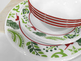 NEW 12-pc Corelle BIRDS and BOUGHS Dinnerware Set *CHRISTMAS Peace Joy Red Green