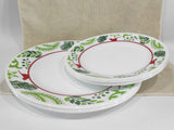 NEW 12-pc Corelle BIRDS and BOUGHS Dinnerware Set *CHRISTMAS Peace Joy Red Green