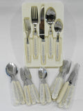 20-pc Corelle BLUE LILY Sandstone / Stainless FLATWARE Regent Sheffield Blue White