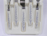 20-pc Corelle BLUE LILY Sandstone / Stainless FLATWARE Regent Sheffield Blue White