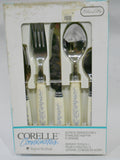 20-pc Corelle BLUE LILY Sandstone / Stainless FLATWARE Regent Sheffield Blue White