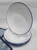 ❤️ 4 Corelle BRIGHT BLUE RIM 20-oz PASTA BOWLS 8.5 Shallow Coupe Entree Salad Meal