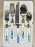 NEW 20-pc Corelle BLUE VELVET FLATWARE SET Regent Stainless Steel Melamine Roses