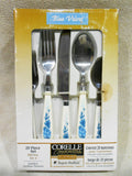 NEW 20-pc Corelle BLUE VELVET FLATWARE SET Regent Stainless Steel Melamine Roses