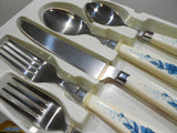 NEW 20-pc Corelle BLUE VELVET FLATWARE SET Regent Stainless Steel Melamine Roses