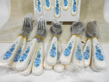 NEW 20-pc Corelle BLUE VELVET FLATWARE SET Regent Stainless Steel Melamine Roses