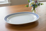 ❤️ Corelle CLASSIC CAFE BLUE BANDS 12x10 Serving Platter PLATE Triple Cobalt Navy Stripes