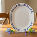 ❤️ Corelle CLASSIC CAFE BLUE BANDS 12x10 Serving Platter PLATE Triple Cobalt Navy Stripes