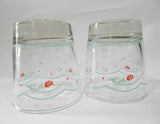 ❤️ 2 Vtg. Corelle CALICO ROSE 9-oz Short ROCKS Juice GLASSES Green Pink Floral