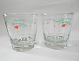 ❤️ 2 Vtg. Corelle CALICO ROSE 9-oz Short ROCKS Juice GLASSES Green Pink Floral