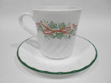 ❤️ New CORELLE CALLAWAY Christmas HOLIDAY CUP & SAUCER SET / Ivy Topiary Ribbons