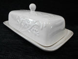 Corelle Boutique CHERISH PORCELAIN COVERED BUTTER DISH Embossed Floral Blossoms