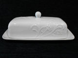 Corelle Boutique CHERISH PORCELAIN COVERED BUTTER DISH Embossed Floral Blossoms