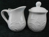 Corelle Boutique CHERISH Porcelain CREAM & SUGAR BOWL SET White Embossed Florals