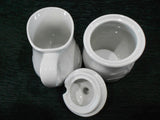 Corelle Boutique CHERISH Porcelain CREAM & SUGAR BOWL SET White Embossed Florals