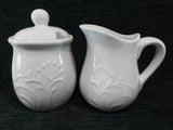 Corelle Boutique CHERISH Porcelain CREAM & SUGAR BOWL SET White Embossed Florals