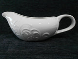 CORELLE Boutique CHERISH 2-Cup GRAVY BOAT White PORCELAIN Embossed Florals