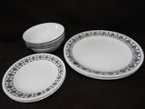 12-pc Corelle CUSCO DINNERWARE SET Plates Bowls *Black Bohemian Textiles Abstract Sketches