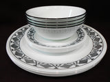 12-pc Corelle CUSCO DINNERWARE SET Plates Bowls *Black Bohemian Textiles Abstract Sketches