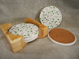 NEW 5-pc Corelle DELICATE ARRAY Coaster & Wood Caddy Set FLORALS / 1 Tile Repaired