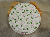 NEW 5-pc Corelle DELICATE ARRAY Coaster & Wood Caddy Set FLORALS / 1 Tile Repaired