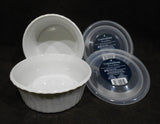 ❤️ 2 Corningware FRENCH WHITE Round 16-oz DISH & COVERS Bake Serve Store Bowls