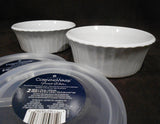 ❤️ 2 Corningware FRENCH WHITE Round 16-oz DISH & COVERS Bake Serve Store Bowls