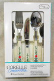 NEW 20-pc Corelle FARM FRESH Stainless FLATWARE Set *Apples Green Gingham
