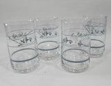 ❤️ NEW 4 Corelle FIRST OF SPRING 8-oz Low Foot JUICE GLASSES White Blue Floral