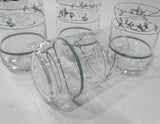 ❤️ NEW 4 Corelle FIRST OF SPRING 8-oz Low Foot JUICE GLASSES White Blue Floral