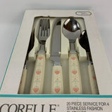 ❤️ 20-pc Corelle FOREVER YOURS Stainless Steel FLATWARE Sandstone Pink Hearts