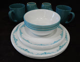 ❤️ 16-pc Corelle GARDEN LACE Dinnerware Set w/Mugs *Teal Turquoise Blue Flourishes