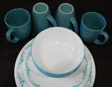 ❤️ 16-pc Corelle GARDEN LACE Dinnerware Set w/Mugs *Teal Turquoise Blue Flourishes