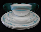 ❤️ 16-pc Corelle GARDEN LACE Dinnerware Set w/Mugs *Teal Turquoise Blue Flourishes