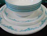 ❤️ 16-pc Corelle GARDEN LACE Dinnerware Set w/Mugs *Teal Turquoise Blue Flourishes