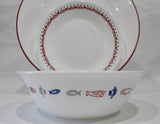 ❤️ 12-pc Corelle HARBOR TOWN Dinnerware Set / FISH Fishing Boat Red Blue Gray