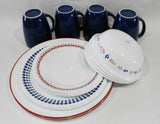 ❤️ 20-pc Corelle HARBOR TOWN Dinnerware Set / FISH Fishing Boat Red Blue Dots Gray