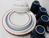 ❤️ 20-pc Corelle HARBOR TOWN Dinnerware Set / FISH Fishing Boat Red Blue Dots Gray