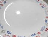 1 GUC Corelle HARBOR TOWN 8.5" Lunch Plate *RED BLUE GRAY FISH Coastal Nautical